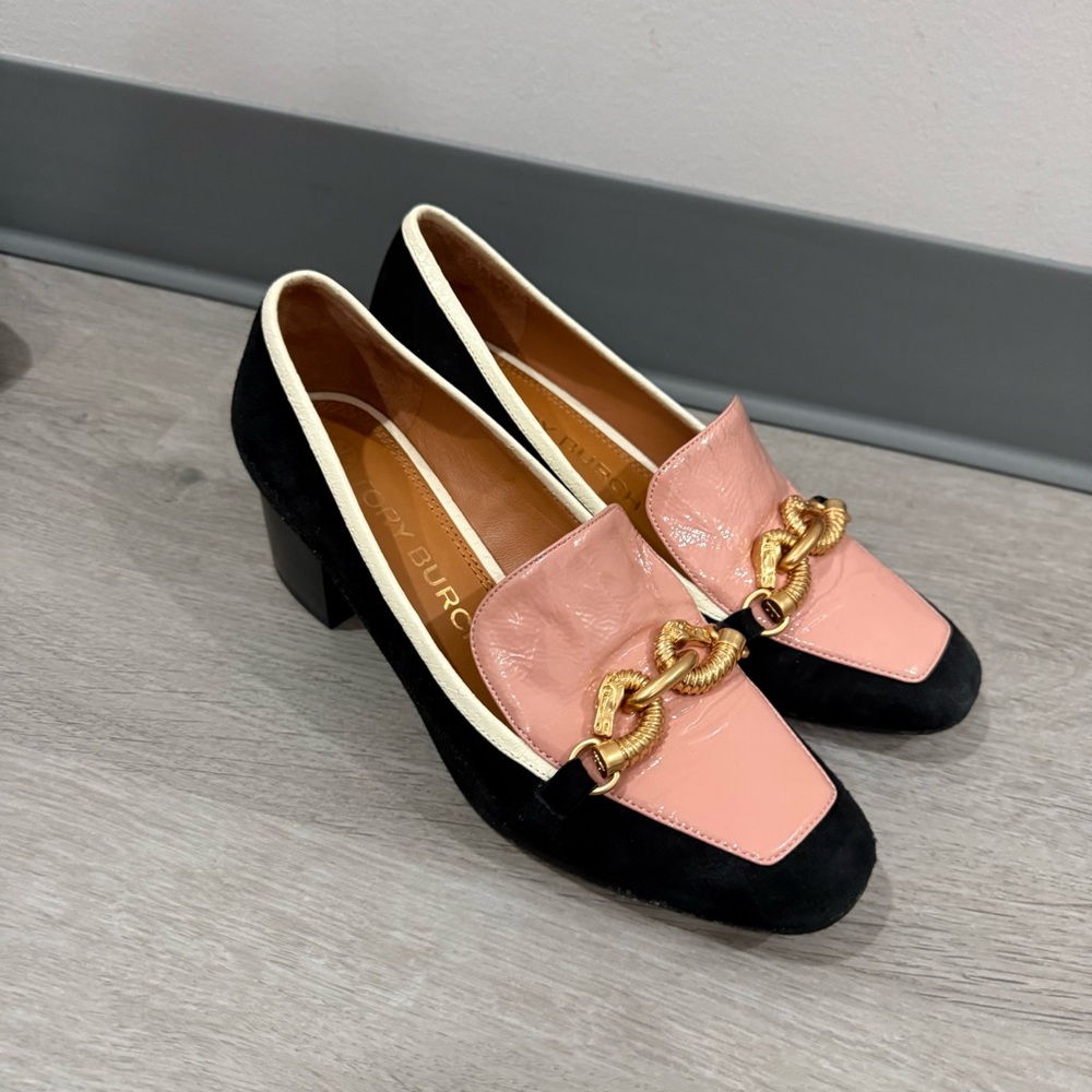Tory Burch Pump Loafer Jessa Chain in Patent Pink Black - Picture 6 of 10